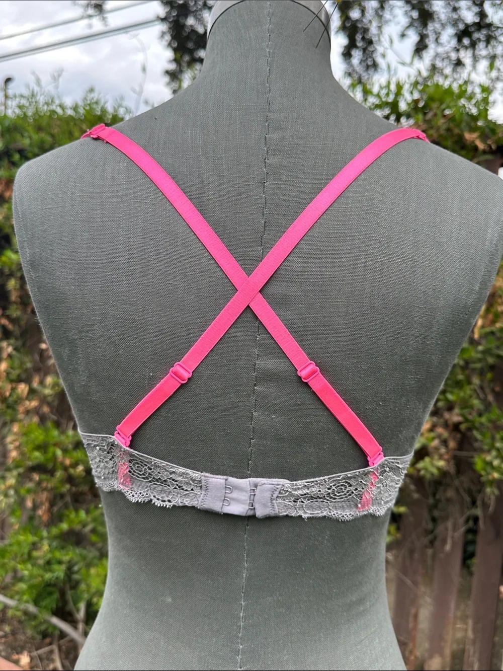 Victoria's Secret Hot Pink Lace Underwire Bra with Gray Trim
